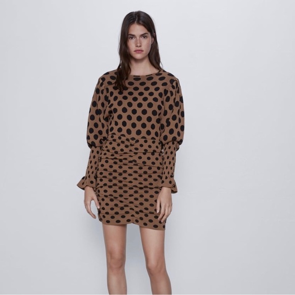 Tan and Black Polka Dot Dress - Picture 3 of 6